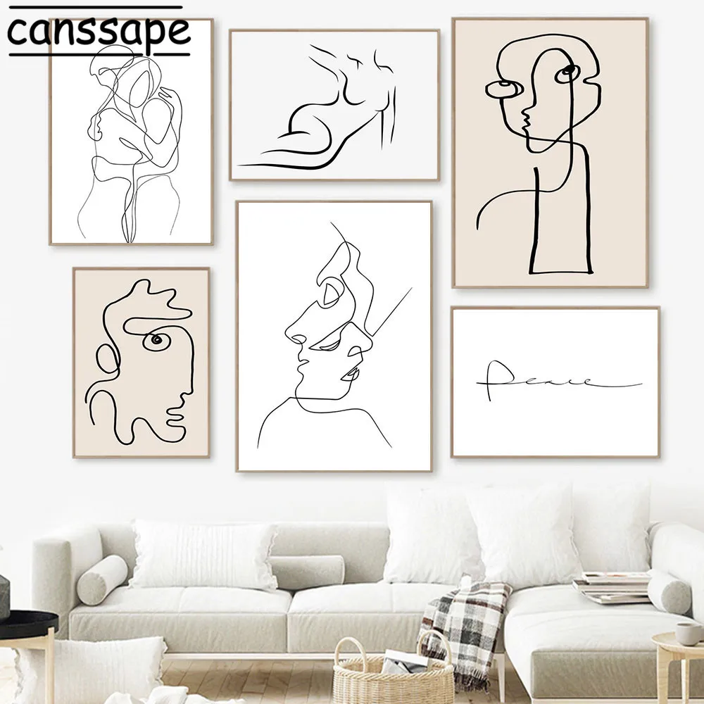 Абстрактная канва принты живопись на линии тела парные обнимательные плакаты