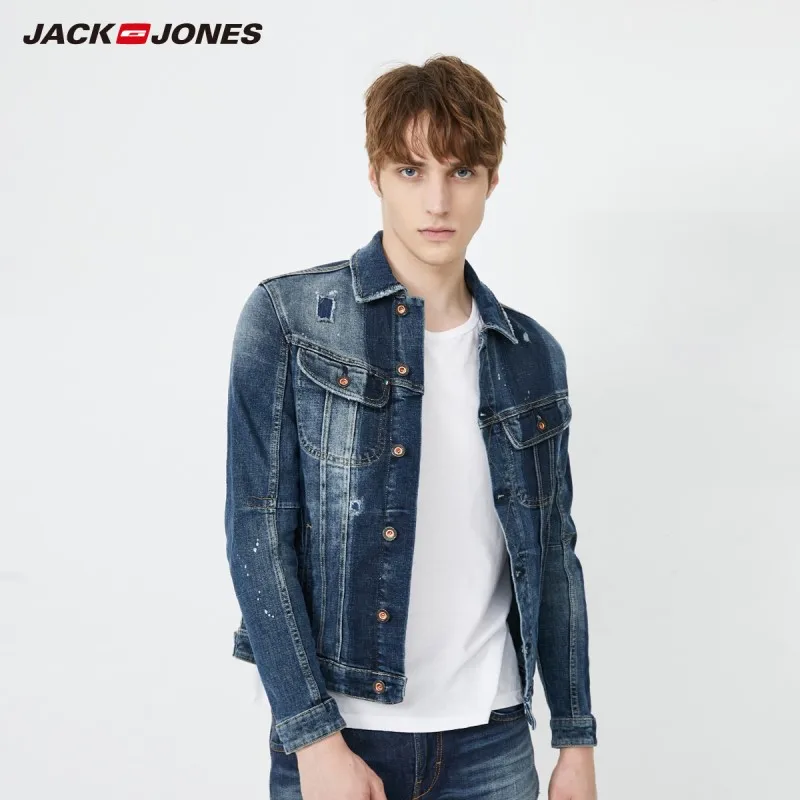JackJones Для Мужчин's вытертые потрепанные уличная грузов джинсовая куртка мужчин