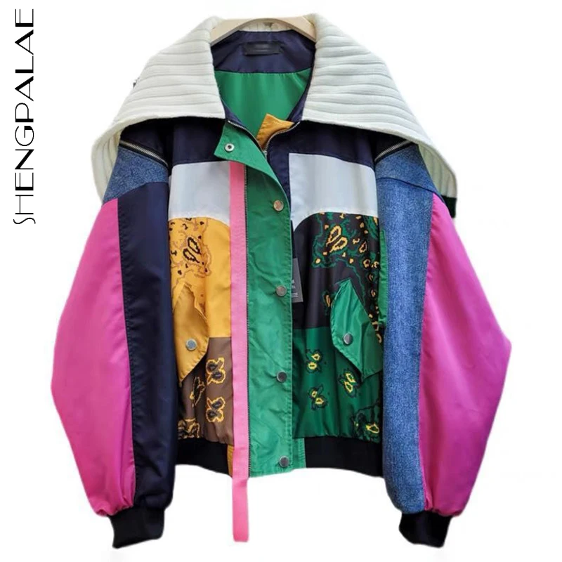 

SHNEGPALAE уличная шикарная трикотажная куртка с соединением Женская Осенняя Новинка 2021 Свободное пальто на молнии с длинным рукавом и большим ...