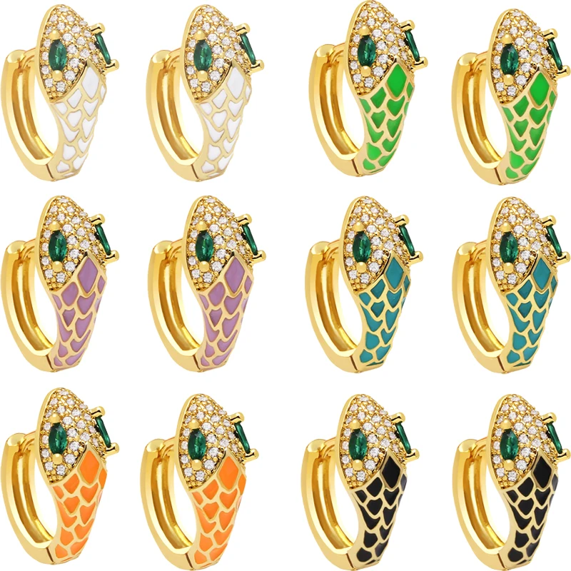 1 Pair Snake Circle Earrings With Crystal Stone High Quality 18K Gold Plated Enamel Ear Hoop For Women Fine Jewelry Gifts
