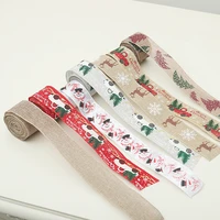 5metersroll car christmas tree printed burlap ribbons for diy gift wrapping xmas home wreath decoration material
