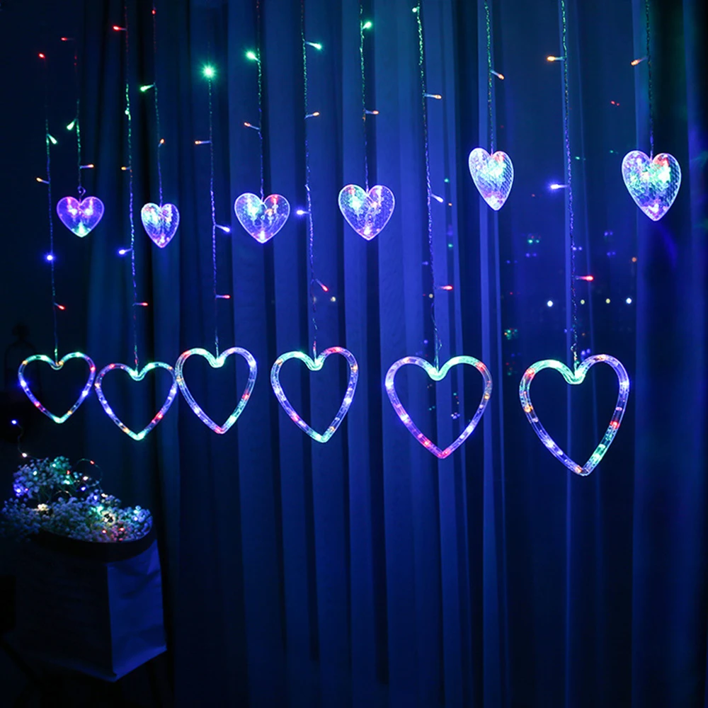 

2.5M EU Plug Heart Shaped Curtain Light Fairy String Lights Christmas Garland Outdoor For Party Home Wedding New Year Decor