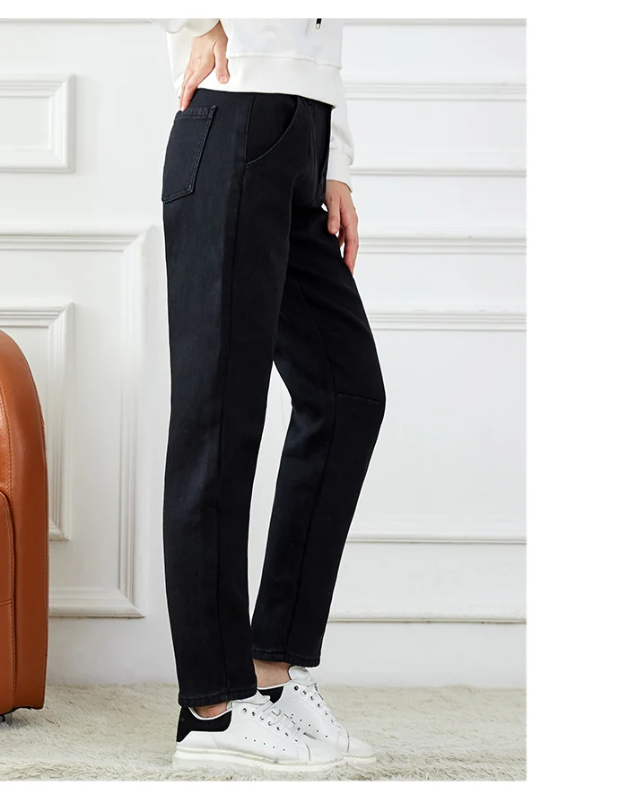LEIJIJEANS, Новинка осени, повседневный стиль, Классические черные джинсы размера плюс, высокая талия, полная длина, хлопковые Свободные Женские джинсы-шаровары, 7356(R