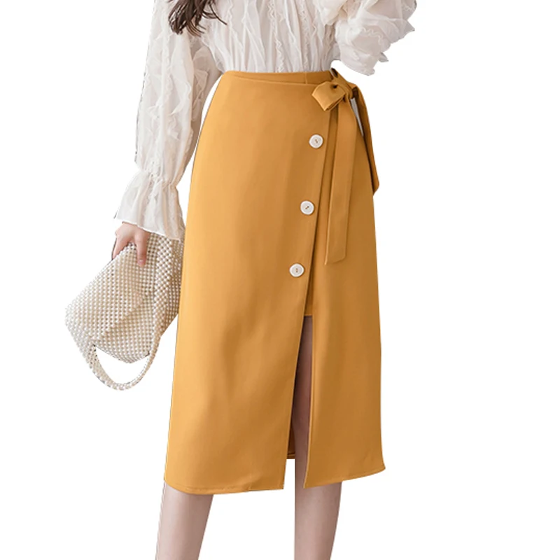 

Limiguyue элегантная женская цельная миди-юбка, бортные юбки с высоким воротом, повседневная облегающая юбка с Боковым Разрезом, офисная юбка ...