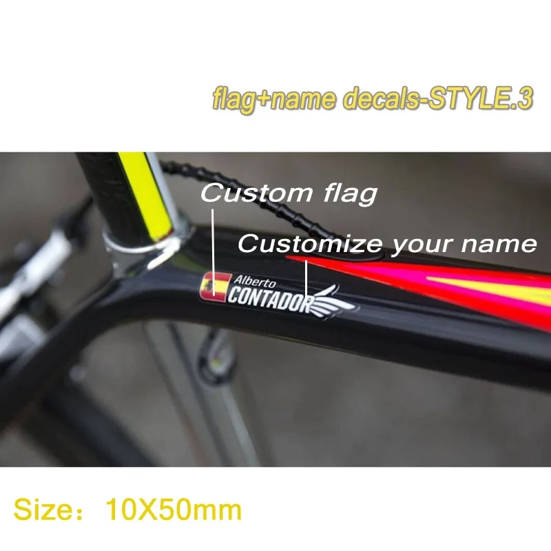 

6PCS Custom Flag and Name Stickers for Road Bike Frame Flag Personal Name Bicycle Decals STYLE 3