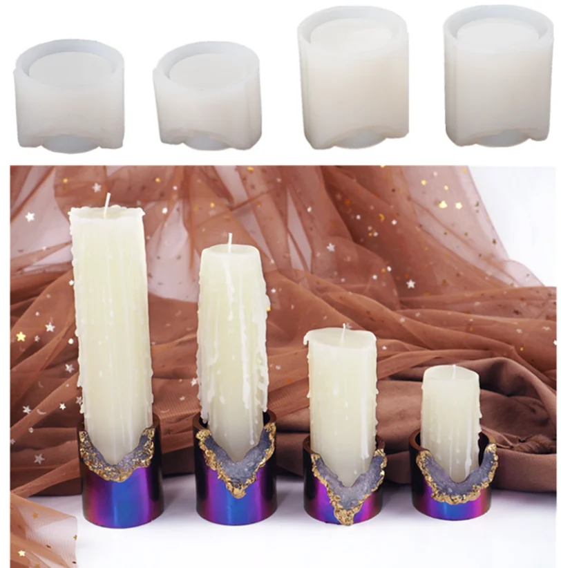 

4PCS DIY Candle Holder Base Crystal Epoxy Resin Mold Candle Storage Crystal Cluster Cup Silicone Mold For Desktop Decoration