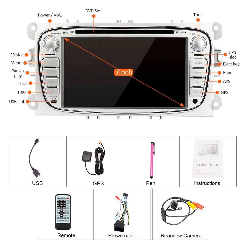 Eunavi 2 Din 7 дюймов Автомобильный dvd-плеер радио GPS навигация для FORD/Focus/S-MAX/Mondeo/C-MAX/Galaxy