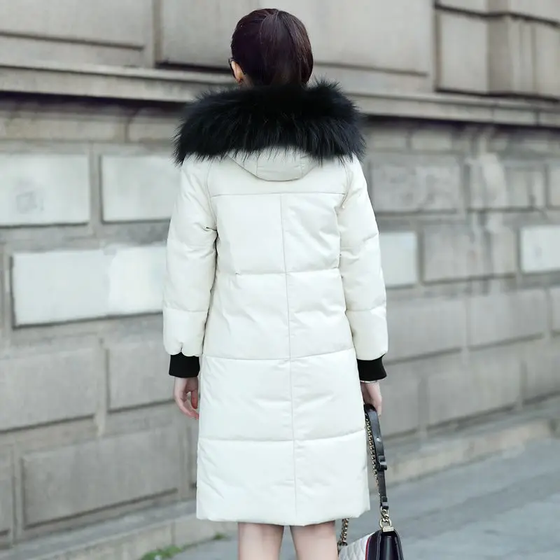 Пальто из 100% натуральной овечьей кожи женская зимняя куртка на утином пуху с
