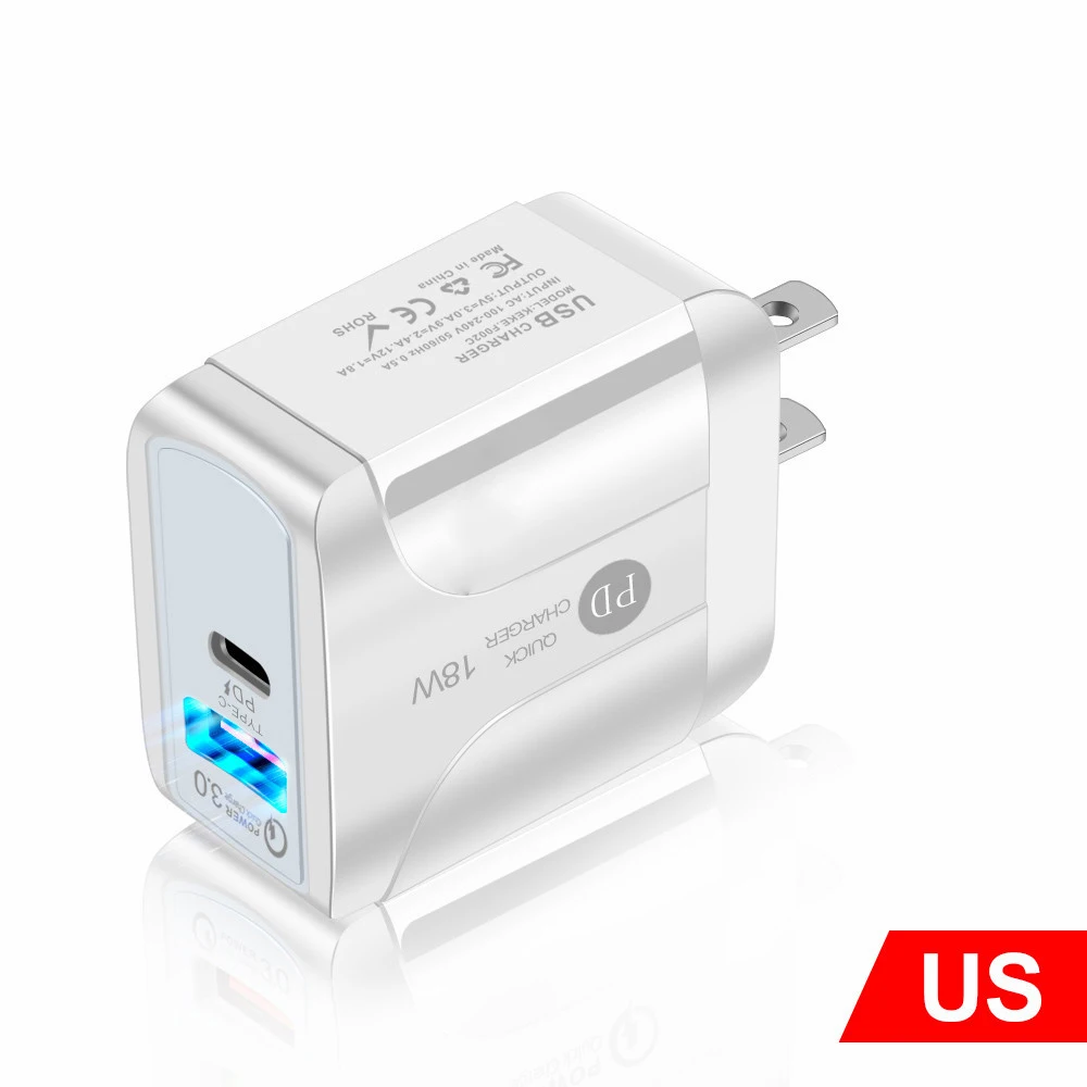 

18W PD3.0 Fast charger for xiaomi huawei apple ios phone LED Digital Display QC3.0 charging usb adapter US UK EU plug