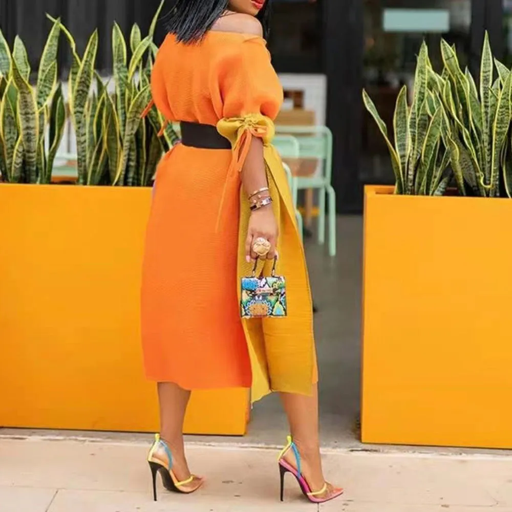 

Western Style Fashion Temperament Women's Dress Oversize 2021 Summer Loose Casual Color Contrast Splicing