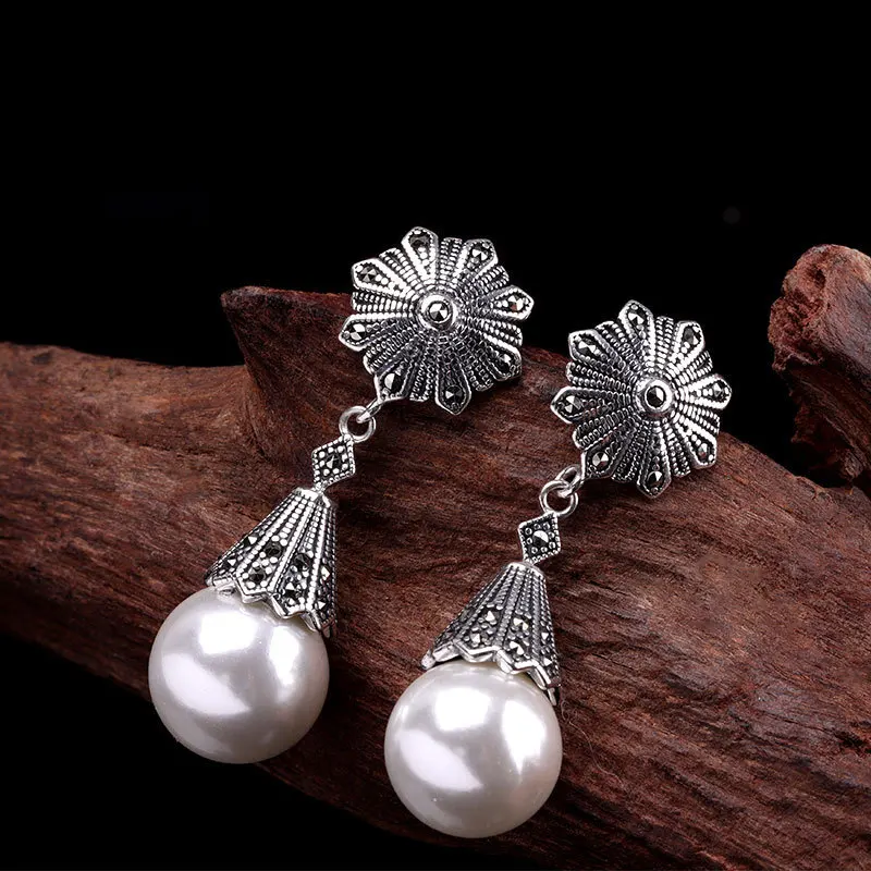 Изделия из серебра S925 ювелирные изделия чистого серьги тайского жемчуга для