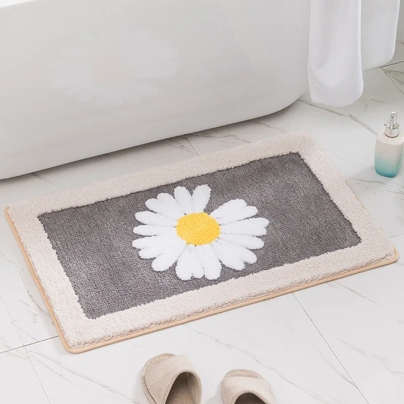 

Japanese Style Daisy Bath Mat Microfiber Fluff Bathroom Rug Non-slip Absorbent Foot Mat Toilet Door Mat Floor Mat Decoration