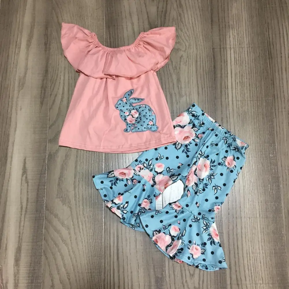 Весенне летние пасхальные кораллово синие Капри с цветочным рисунком кролика