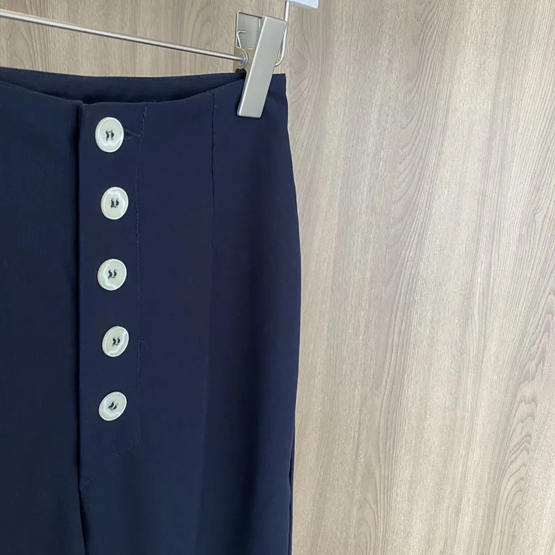 

HARLEYFASHION Women Spring 2021 New Korean Casual High Waist Straight Trouser Decorate Buttons Loose Ankle-Length Flare Pants