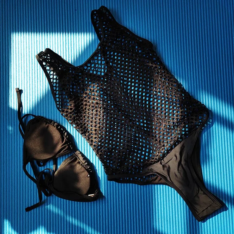 Сексуальный сетчатый купальник из двух частей женское треугольное бикини пуш-ап