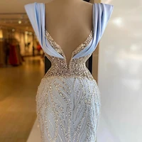 elegant long sheath evening dress with sequins illusion top beading luxury vestido de novia party gowns women formal wear