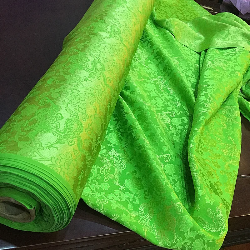 

Ткань для пэчворка, из натурального 100% шелка, жаккарда, Зеленого дракона, атласная, винтажная ткань, ханьфу, чонсам