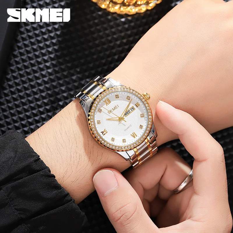 SKMEI Luxury Quartz Movement Men's Watches Bussines Rhinestone Case Waterproof Shockproof Watch Men Relogio Masculino | Наручные часы