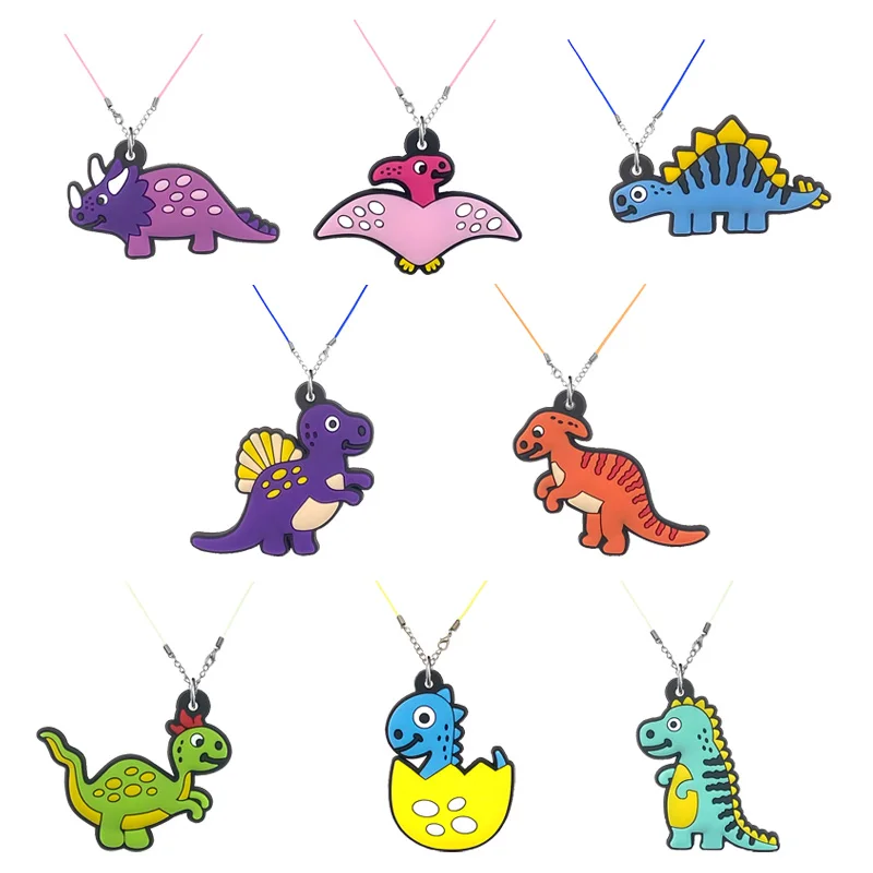 1PCS PVC Necklace multicolor dinosaur cartoon necklaces animal pattern Rope chain kid child surprise gift Toys charms pendant images - 6