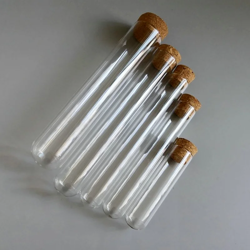 

12pcs/lot Transparent Glass Test Tube DIA 20/25/30mm Long 150/180/200/300mm Round BottomTest Tube With Cork