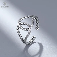 s925 2021sterling silver ring female retro thai silver braided cross rope open ring ethnic style fashion tail ring jewelry none