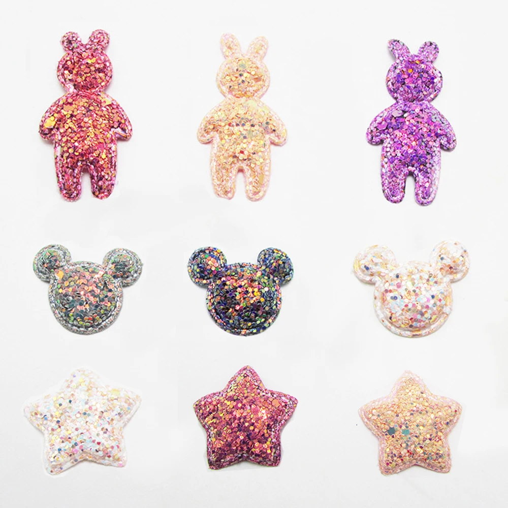 Блестящие нашивки QIBU, 10 шт., кролики, звезды, Мультяшные Аппликации, недорогие материалы, товары ручной работы, свадьба, вечеринка, декорация рукоделие хобби