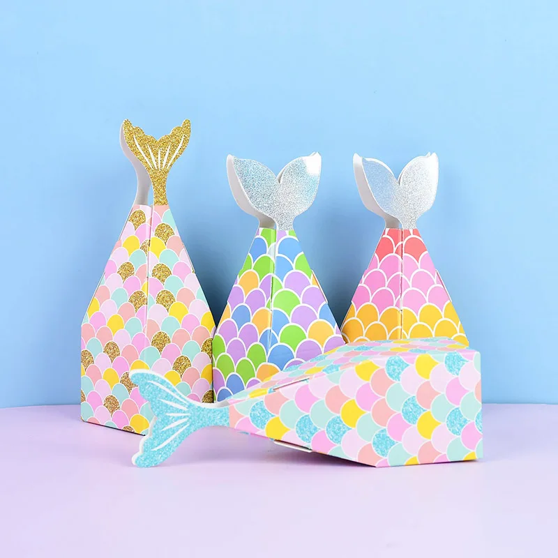 

10pcs Mermaid Party Candy Box Wedding Mermaid Tail Paper Boxes Kids Birthday Party Favors Gift Packaging Decoration Baby Shower