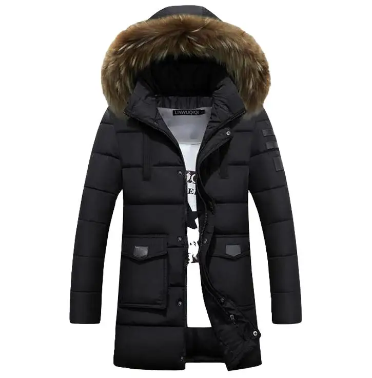Men Winter Parkas Fashion Cotton Thermal Thick Parkas Male Casual Hoodies Coat Removable Fur Collar Outwear Asia Size M-5XL
