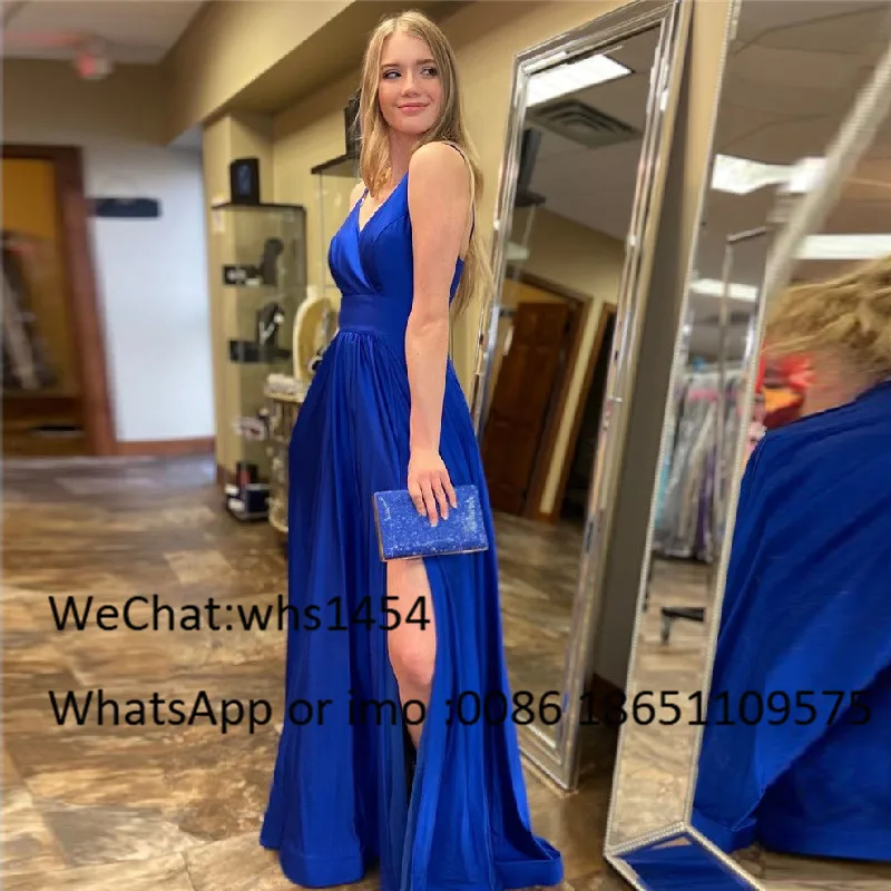 Mbcullyd Royal Blue Prom Dresses Long 2020 Sexy High Split Evening Dress Party Gowns Deep V-neck vestidos de fiesta noche | Свадьбы и