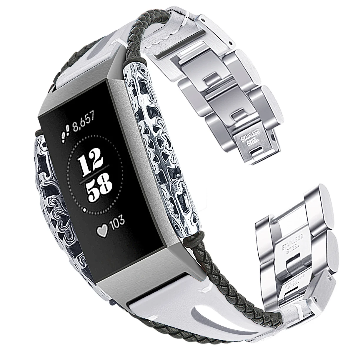 Браслет для Fitbit Charge 3 сменный ремешок из нержавеющей стали и кожаный Correa