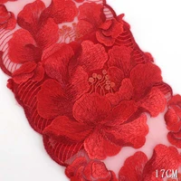 28yards elegant pink red flowers net yarn embroidery lace fabric garment diy dress wedding sofa ribbon sewing accessories