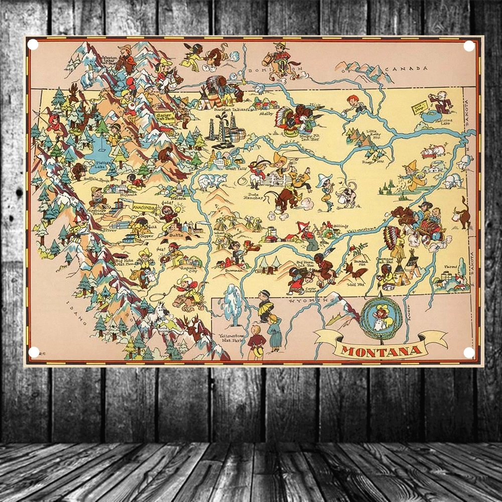 Гобеленовый плакат Соединенные Штаты публикация в 1935 году карта Монтаны ретро