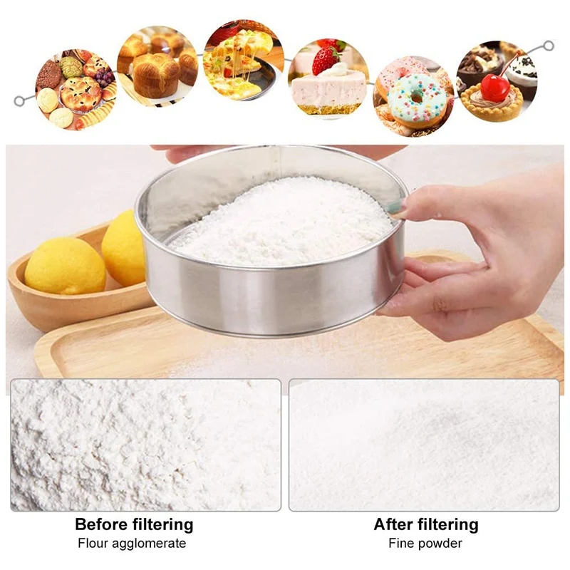 Сито для муки из нержавеющей стали Профессиональный инструмент выпечки сито 6