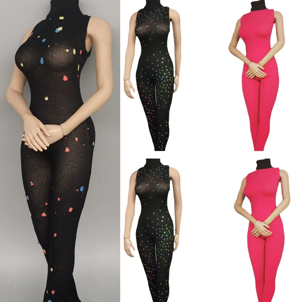 

1/6 Women Soldier Sexy Black Bodysuit Stretch Tights High Neck Slim Sleeveless Jumpsuit For 12" Action Figure Model Toy