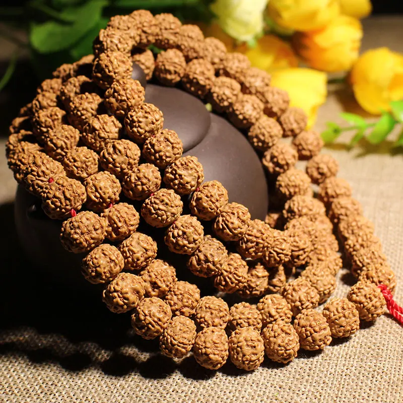 Little Rudraksha Bodhi 108 Five-Petal Raw Seed Meat Pattern Male and Female Buddha Beads Necklace
