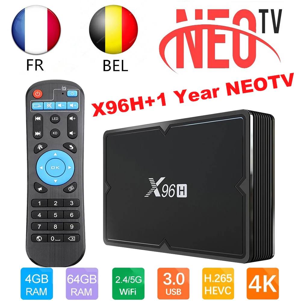 X96H Android 9,0 Smart tv BOX+ 1 год NEO код IPTV 2,4 и 5,8 ГГц двойной WiFi 6K HD 3D телеприставка медиаплеер M3U IP tv подписка