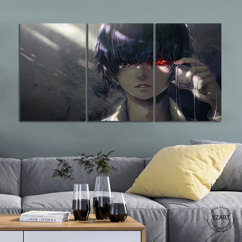 

3 Piece Ken Kaneki Red Eye Eyepatch Tokyo Ghoul Anime Poster Home Decor Canvas Poster Oil Painting for Wall Decor Gift