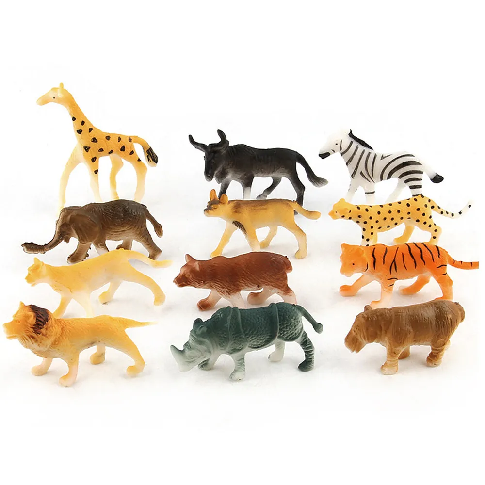 

12 Pcs/set Mini Animal World Zoo Model Figure Action Toy Set Cartoon Simulation Animal Lovely Plastics Collection Toy For Kids