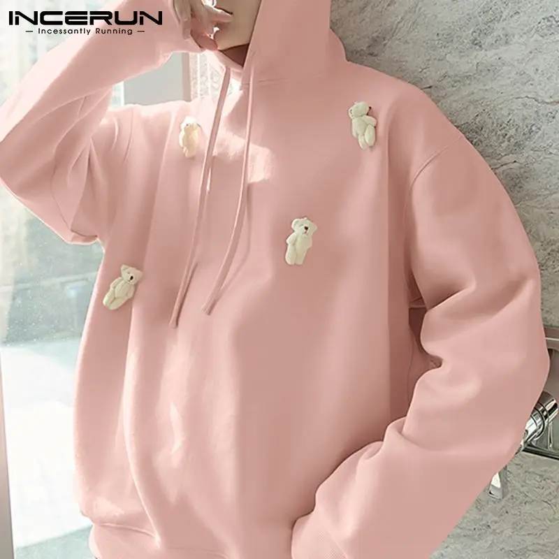 

Fashion Casual Style Men's Sweatshirts Long-sleeved Hoodies Male Loose Comeforaable Bear Hooded Sweater S-5XL INCERUN Tops 2021