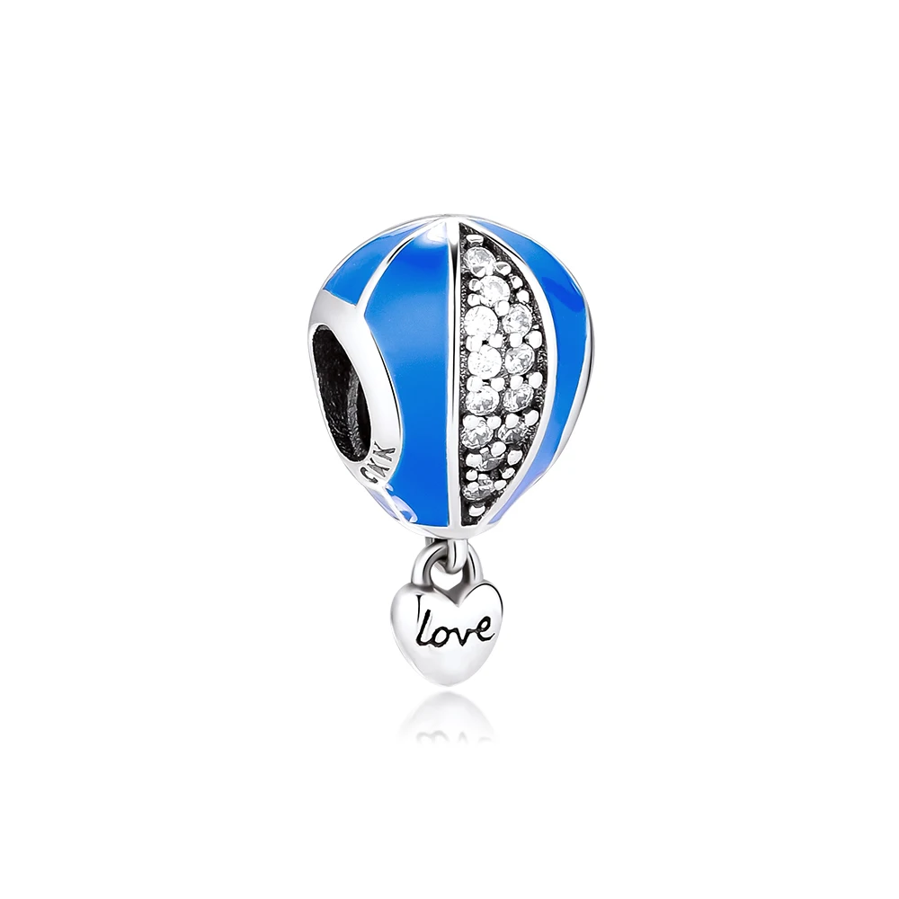 CKK 100% 925 Sterling-Silver-Jewelry Blue Hot Air Balloon Dangle Heart Charm DIY Fits for Making Charms Bracelets Necklace | Украшения и