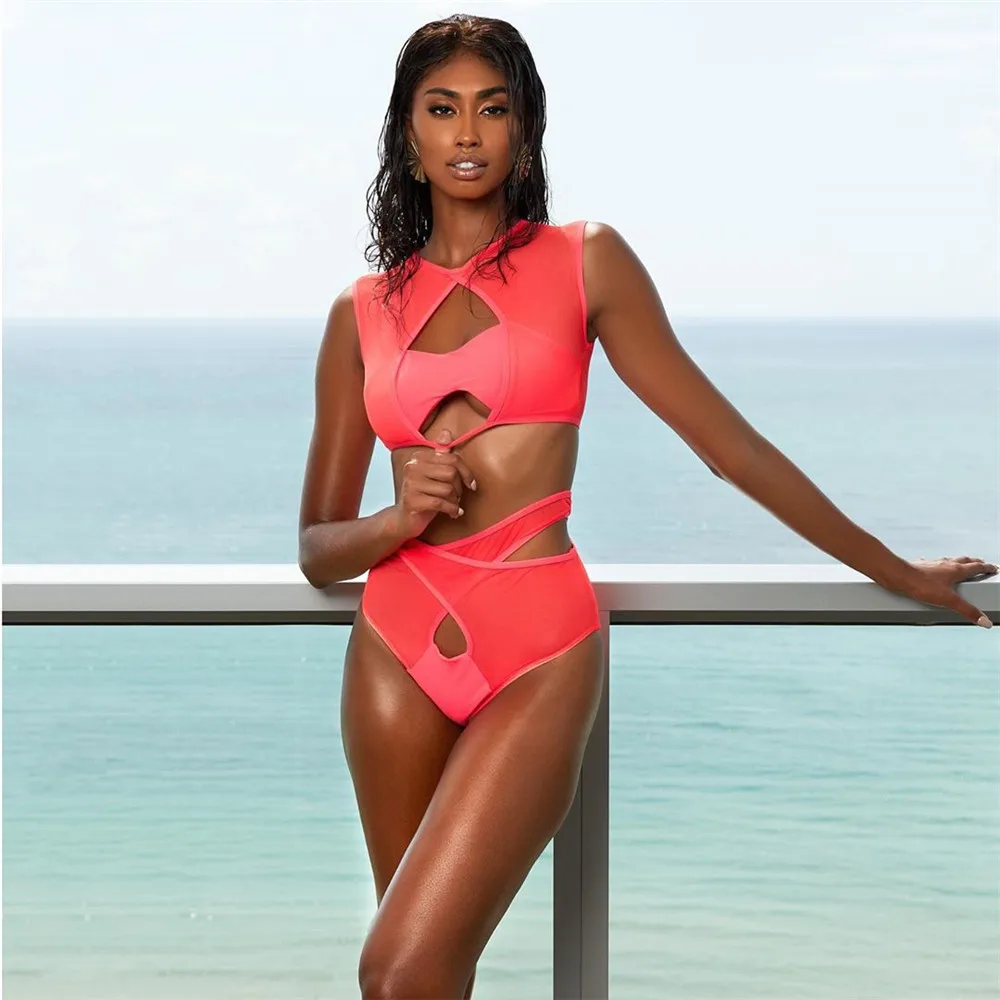 

Solid color swimsuit 2020 new bikini solid color fluorescent swimsuit