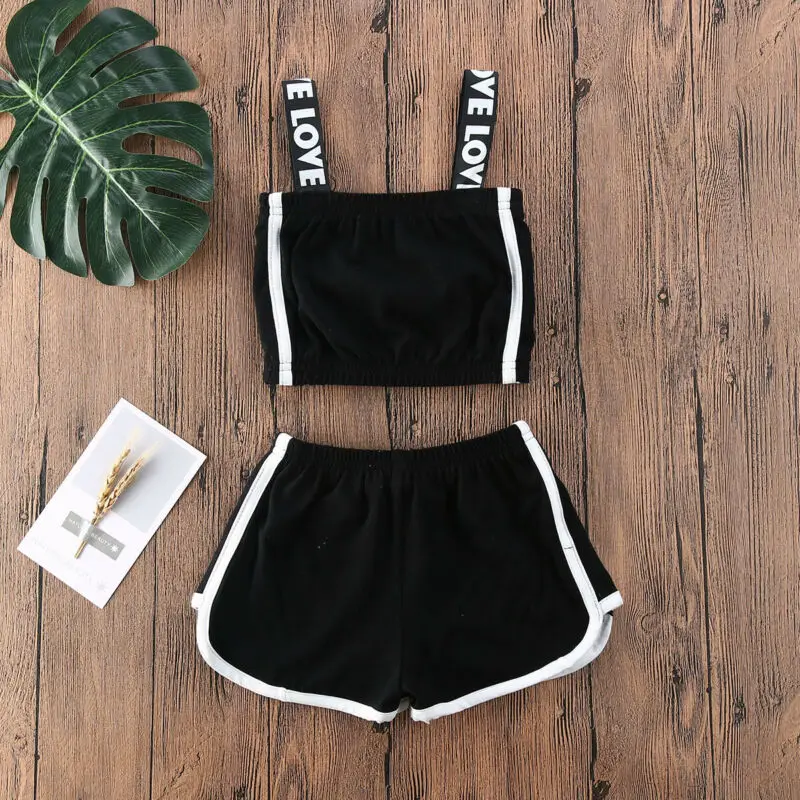 

Infant Baby Girl Kids Sunsuit Clothes Sling Strap Tops + Drawstring Pants Outfits Sport Kids Clothes Sets