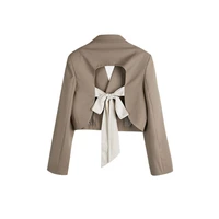 spring autumn new korean blazer coat elegant bow tie short suit jacket causal long sleeve notched backless jacket outwear