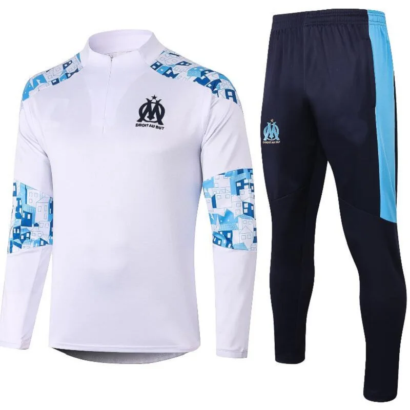 

Men + Kids New Marseille Training Suit 20-21 Marseille Soccer Jacket Maillot De Foot Zipper Hoodie THAUVIN Football Tracksuit