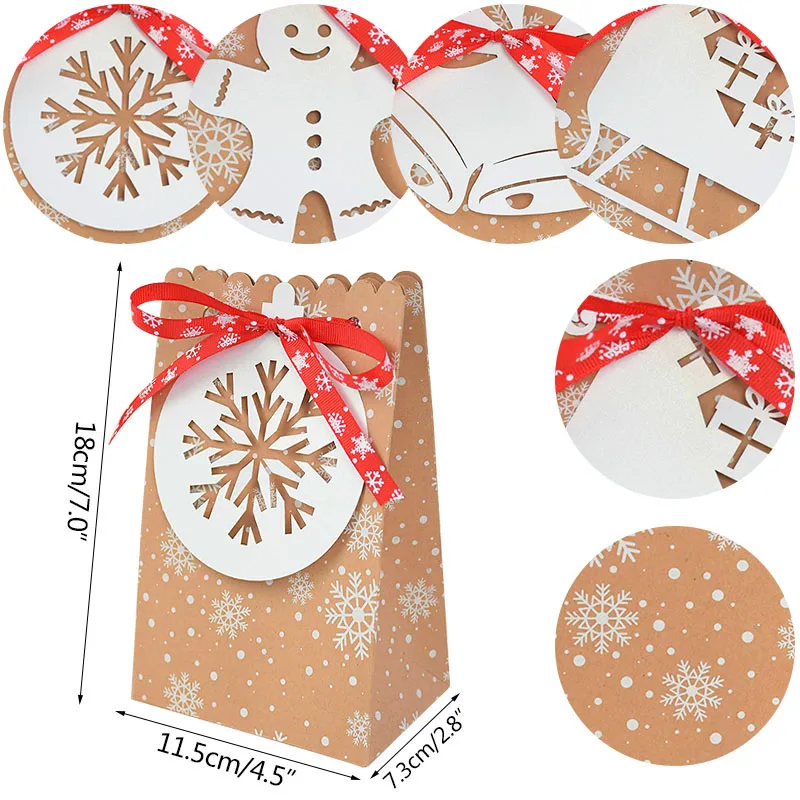 

12Pcs Christmas Snowflake Gift Bag With Snowman Tag Cookie Food Bag New Year 2021 Xmas Home Decor Kid Favor