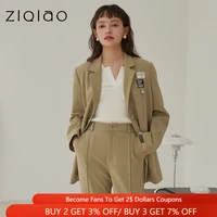 ziqiao womens suit office lady blazer womens spring autumn 2021 new design long sleeve straight khaki blazer 21zq0022