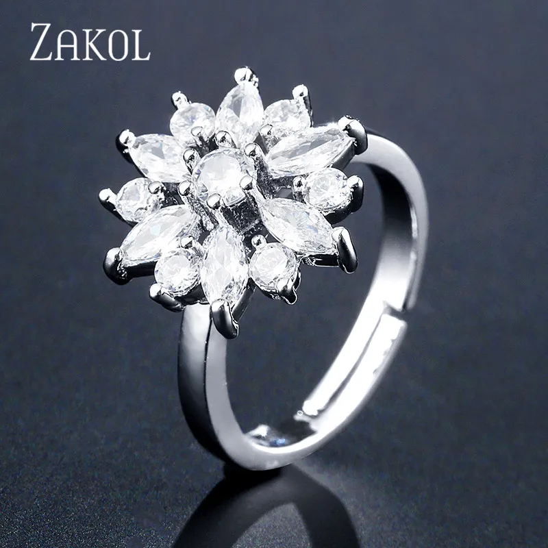 White Ring ZAKOL Мода розовое золото Цвет цветок обруч серьги кластера прозрачного хрусталя циркония серьги для Для женщин ювелирные Brincos FSEP609 - Окраска металла: White Ring