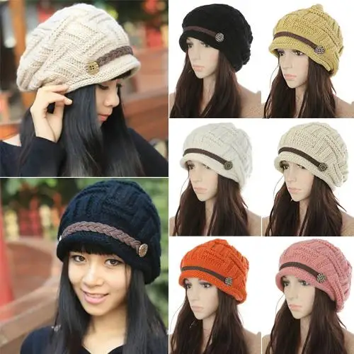 

Women's Fashion Braided Autumn Winter Warm Baggy Beanie Knit Crochet Ski Hat Cap