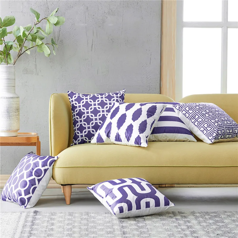 

YokiSTG Geometric Blue Cushion Covers Decorative Throw Pillow Cases For Sofa Seat Chair Microfiber Decorative Throw Pillow