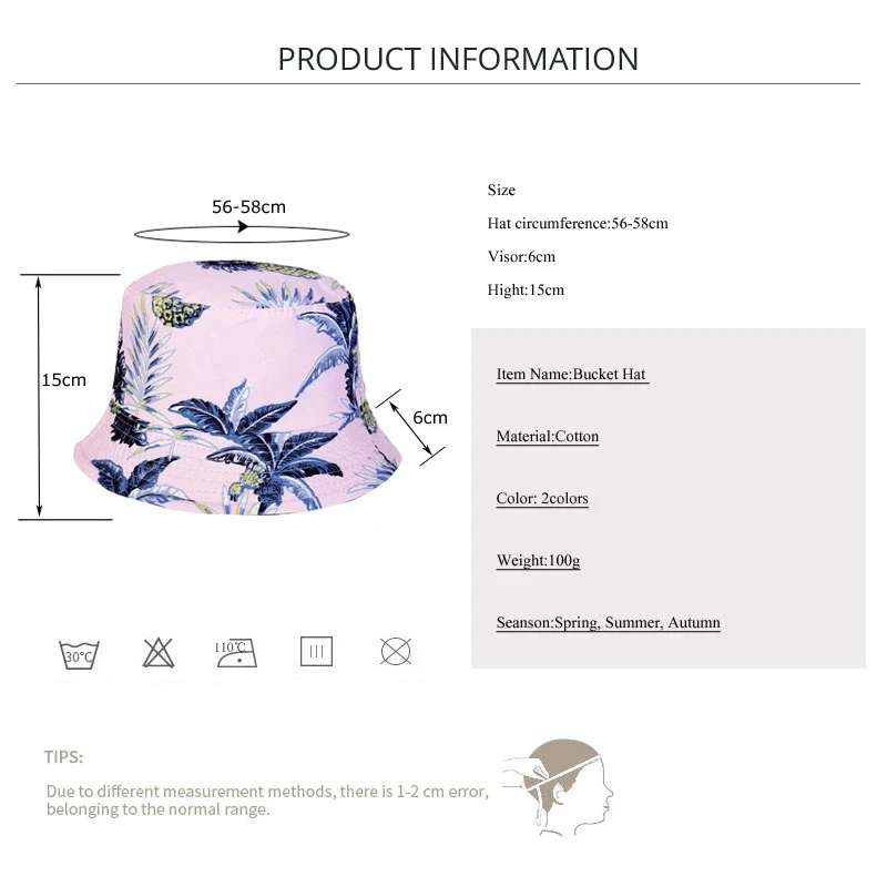 

New Summer Pineapple Print Double-sided Panama Bucket Fisherman Hat Basin Hat Fruit Hat Summer Visor Folding Fishing Bucket Hat